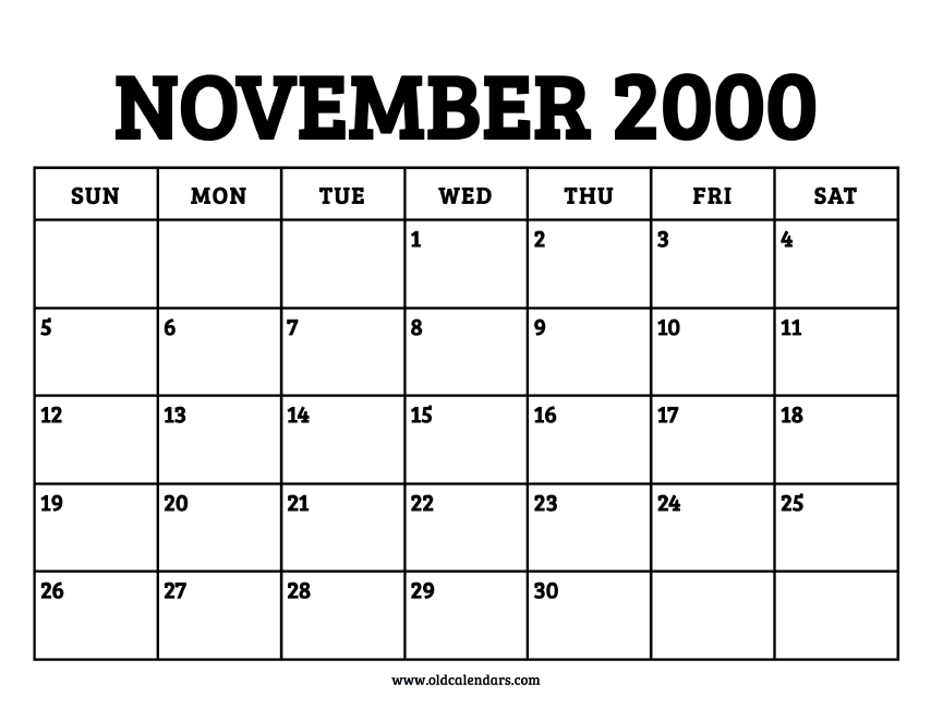Calendar November 2000 Printable Old Calendars