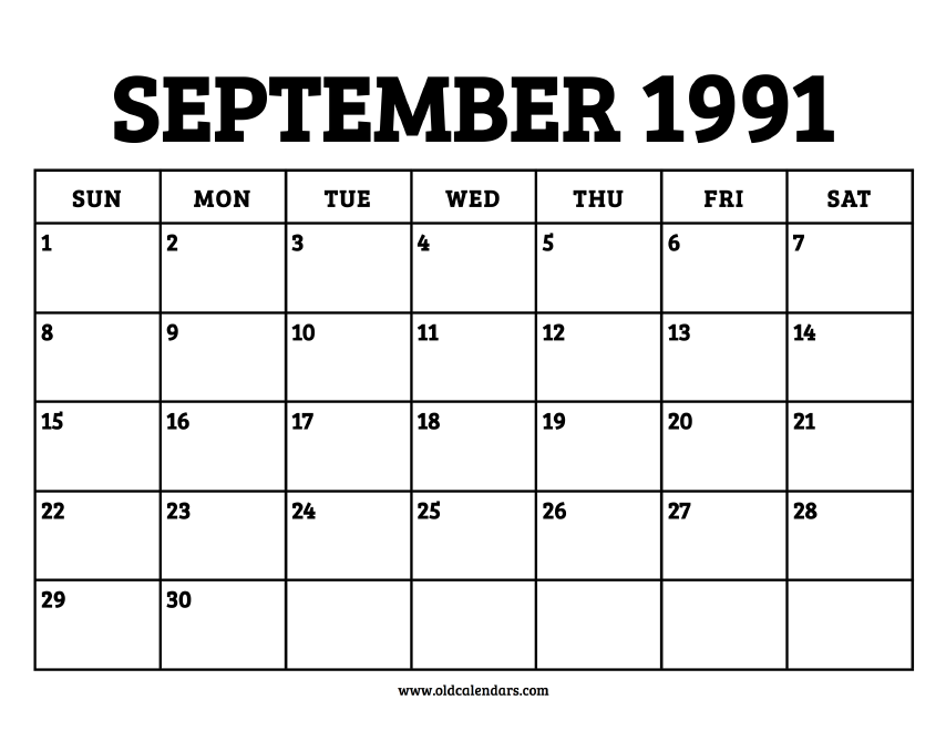 Calendar September 1991 – Printable Old Calendars