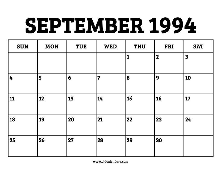 Calendar September 1994 Printable Old Calendars