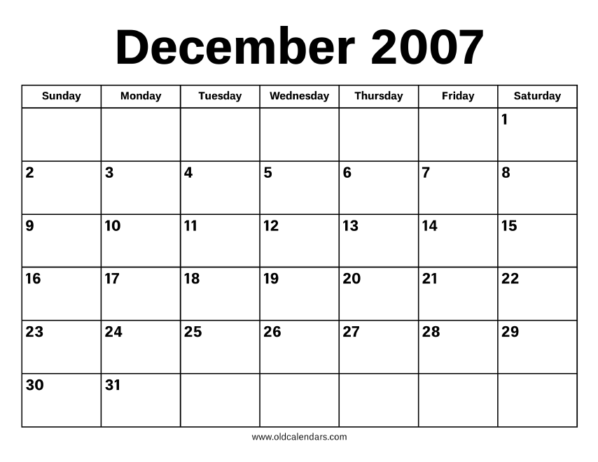 December 2007 Calendar Printable Old Calendars