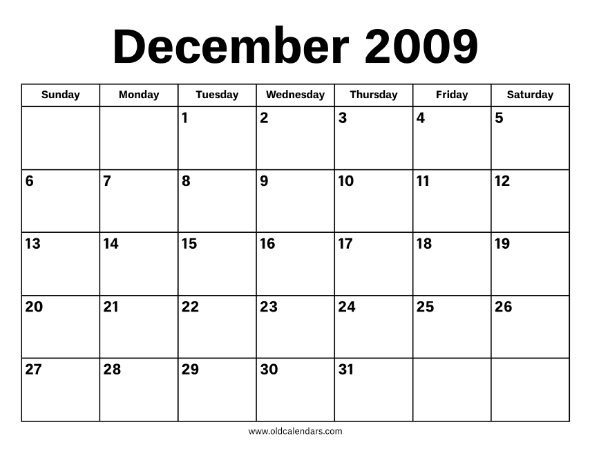 December 2009 Calendar Printable Old Calendars