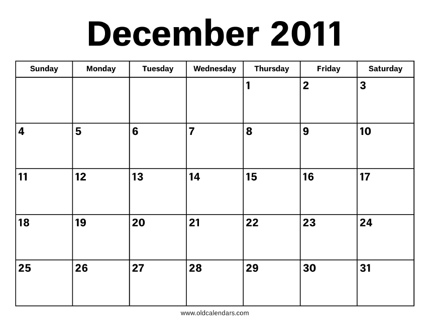 December 2011 Calendar – Printable Old Calendars December 2011 Calendar – Printable Old Calendars