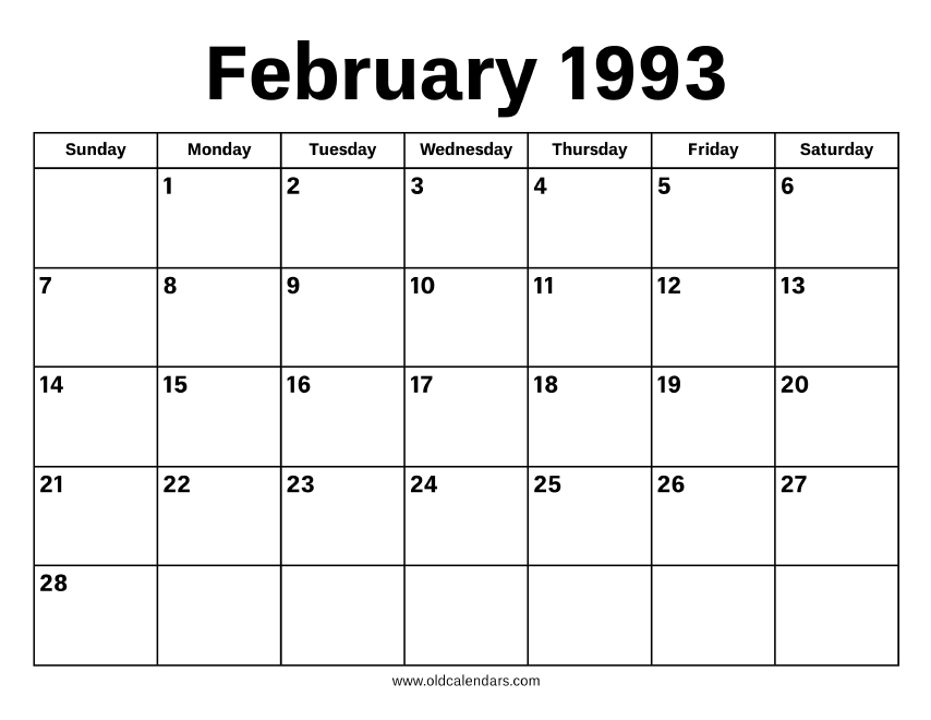 February 1993 Calendar Printable Old Calendars