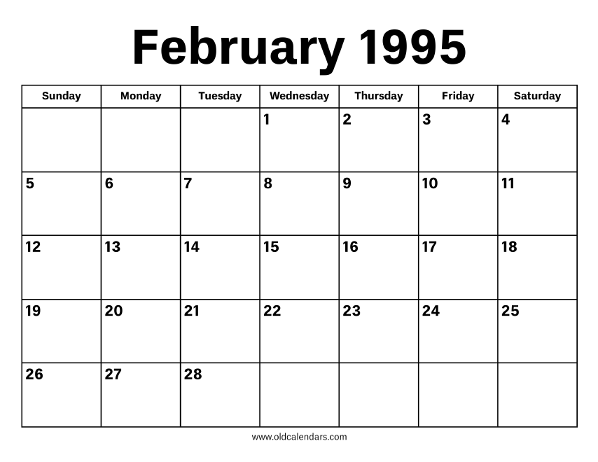 February 1995 Calendar Printable Old Calendars