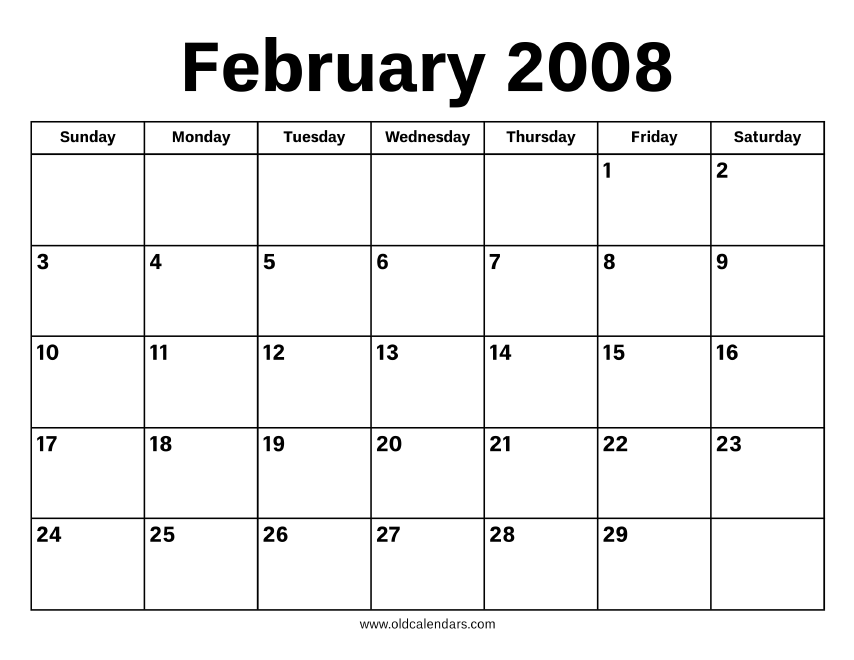 February 2008 Calendar Printable Old Calendars