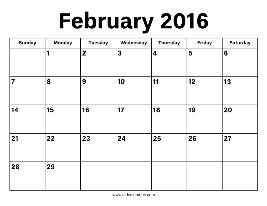 February 2016 Calendar – Printable Old Calendars