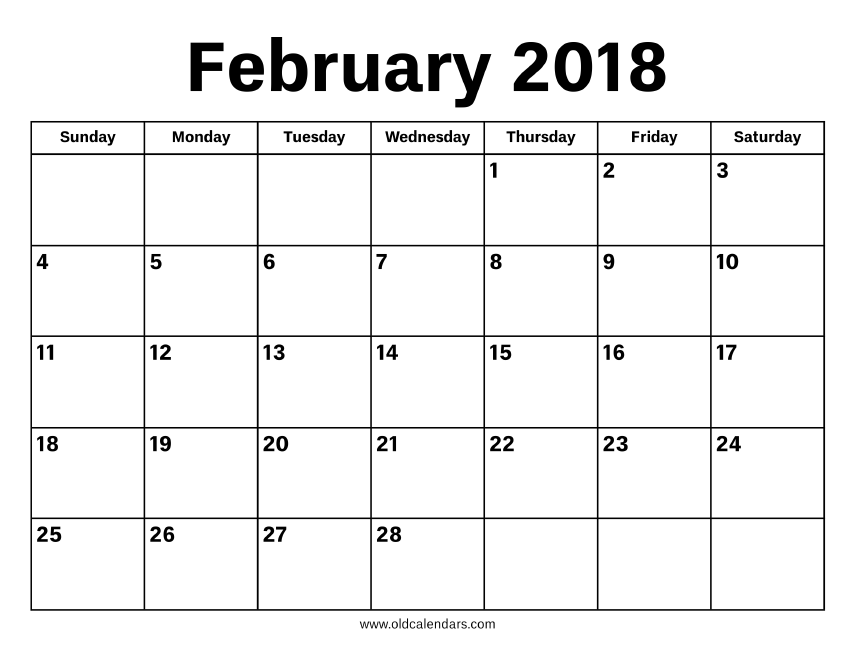 February 2018 Calendar Printable Old Calendars