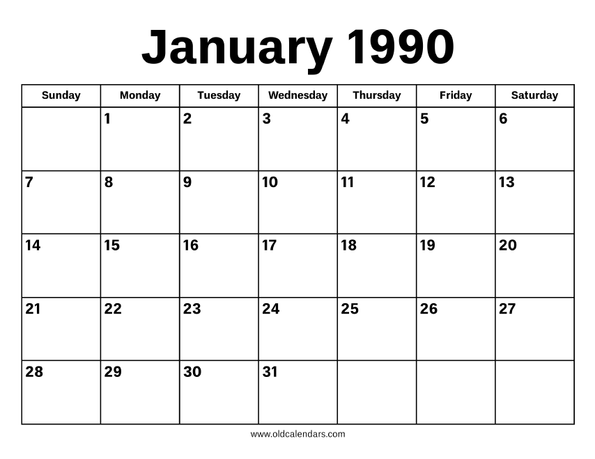 January 1990 Calendar Printable Old Calendars