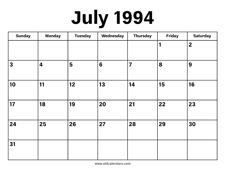 July 1994 Calendar Printable Old Calendars July 1994 Calendar Printable Old Calendars