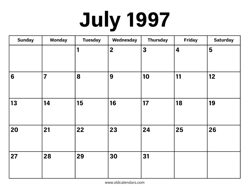 July 1997 Calendar Printable Old Calendars July 1997 Calendar Printable Old Calendars