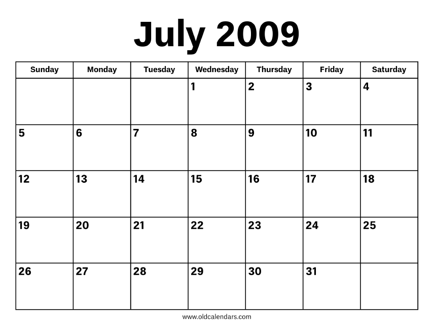 July 2009 Calendar Printable Old Calendars