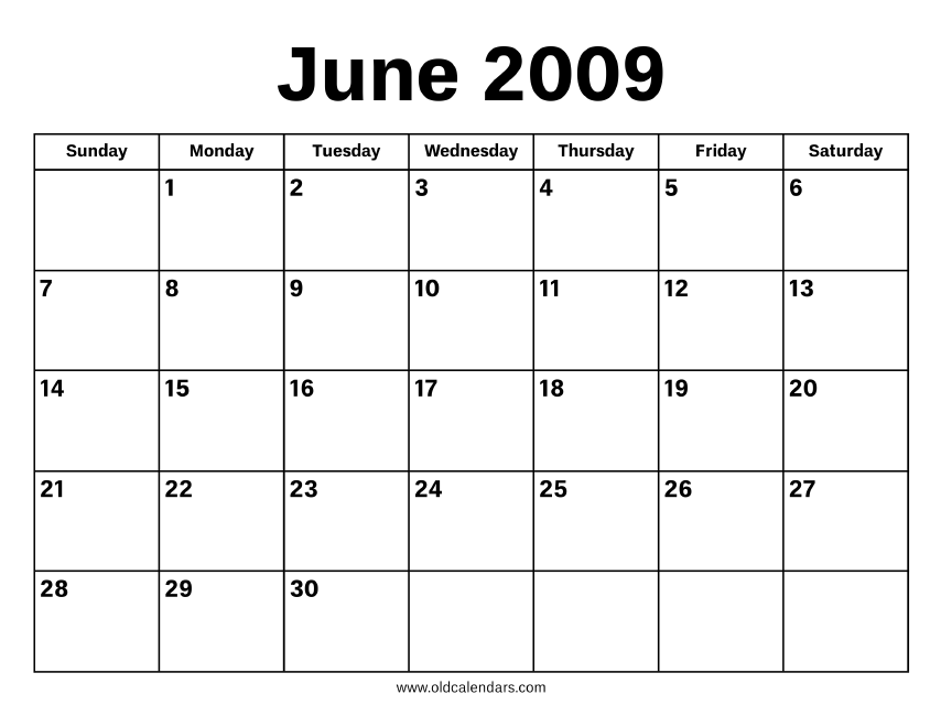 June 2009 Calendar Printable Old Calendars