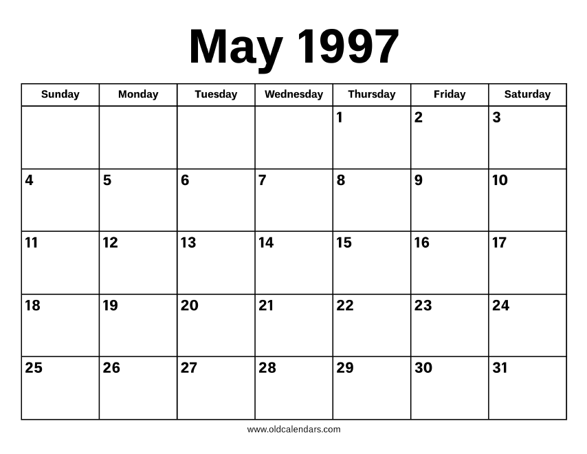 May 1997 Calendar – Printable Old Calendars