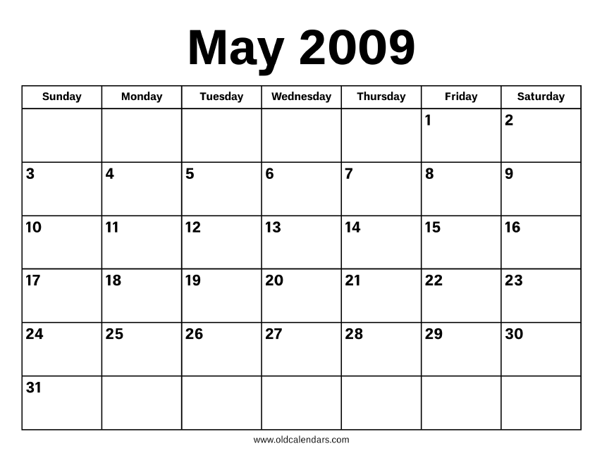 May 2009 Calendar – Printable Old Calendars