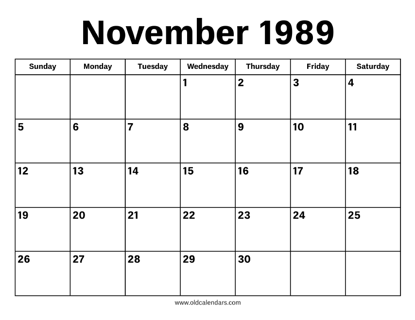 November 1989 Calendar Printable Old Calendars