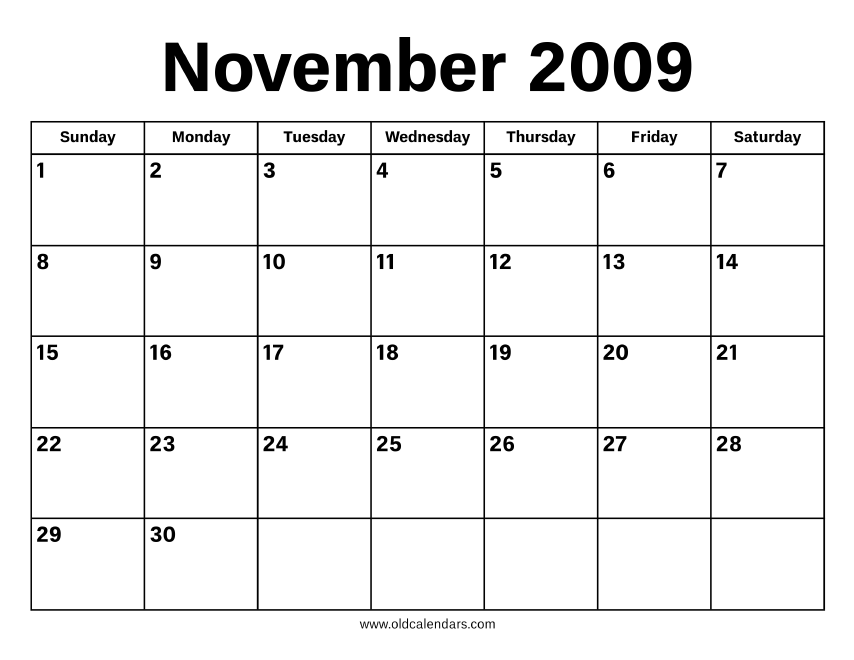 November 2009 Calendar Printable Old Calendars
