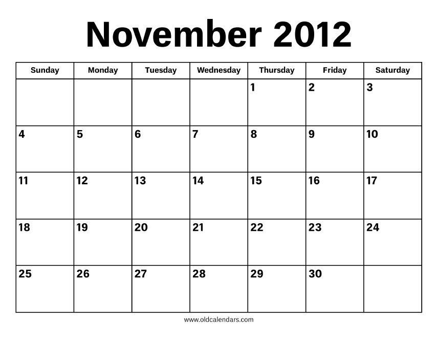 November 2012 Calendar Printable Old Calendars November 2012 Calendar Printable Old Calendars