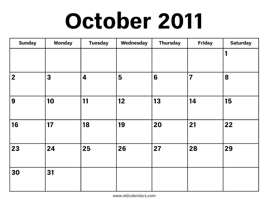 October 2011 Calendar – Printable Old Calendars
