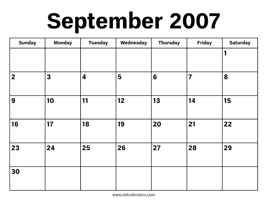 September 2007 Calendar Printable Old Calendars