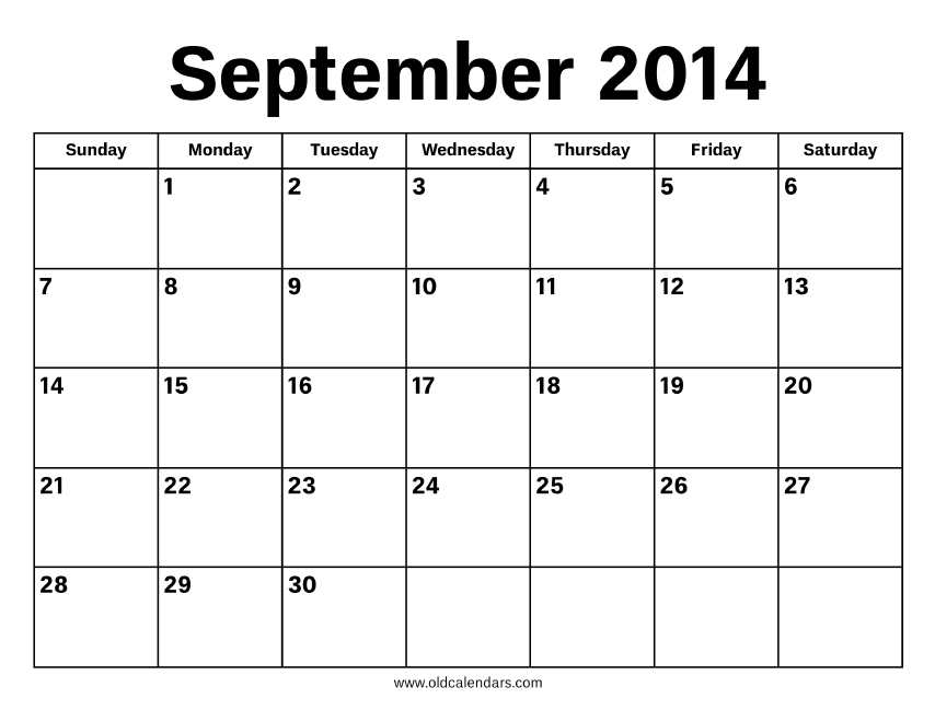 September 2014 Calendar Printable Old Calendars