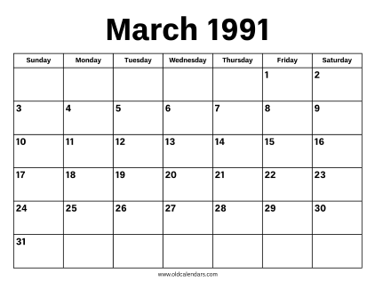 March 1991 Calendar