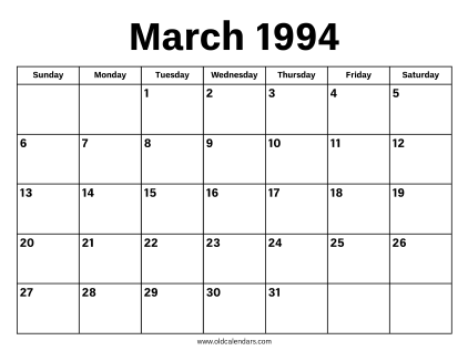 March 1994 Calendar