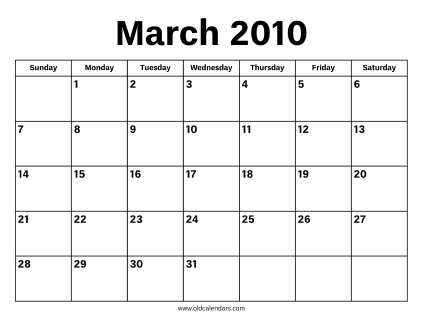 March 2010 Calendar