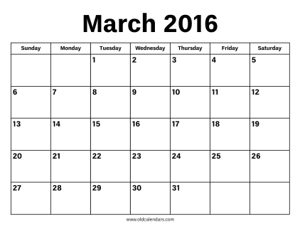 March 2016 Calendar
