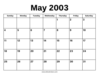 May 2003 Calendar