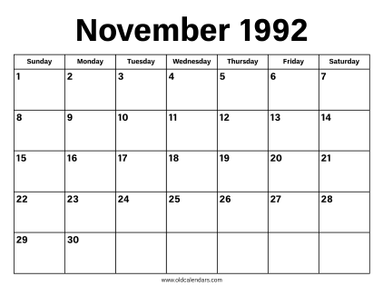 November 1992 Calendar