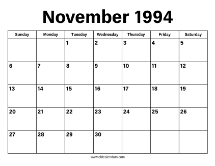 November 1994 Calendar