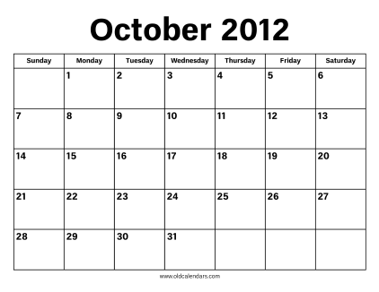 October 2012 Calendar