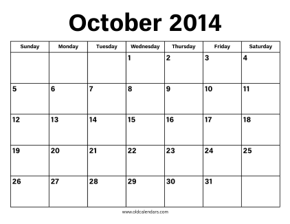 October 2014 Calendar