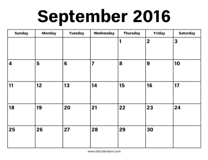 September 2016 Calendar