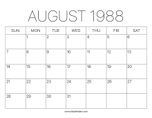 Calendar August 1988 – Printable Old Calendars