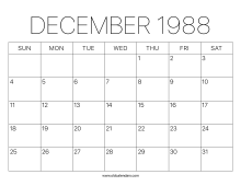 December 1988 Calendar – Printable Old Calendars