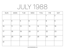 July 1988 Calendar – Printable Old Calendars