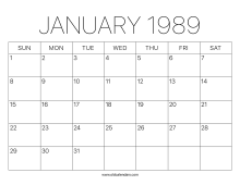 Calendar January 1989 – Printable Old Calendars