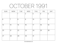 Calendar October 1991 – Printable Old Calendars
