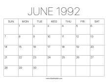 Calendar June 1992 – Printable Old Calendars