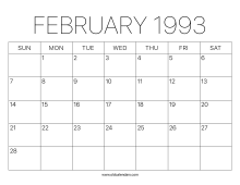 1993 Calendar February