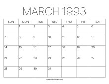 March 1993 Calendar – Printable Old Calendars