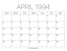 April 1994 Calendar – Printable Old Calendars