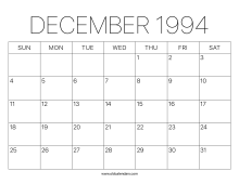 December 1994 Calendar – Printable Old Calendars