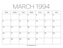 1994 Calendar March