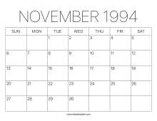 November 1994 Calendar – Printable Old Calendars