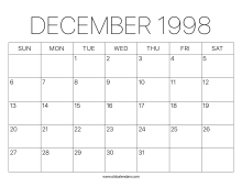 December 1998 Calendar – Printable Old Calendars