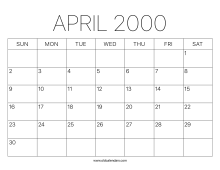 Calendar April 2000 – Printable Old Calendars