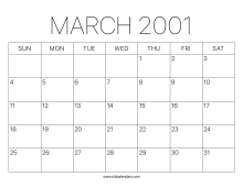 March 2001 Calendar – Printable Old Calendars