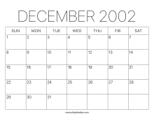 Calendar December 2002 – Printable Old Calendars